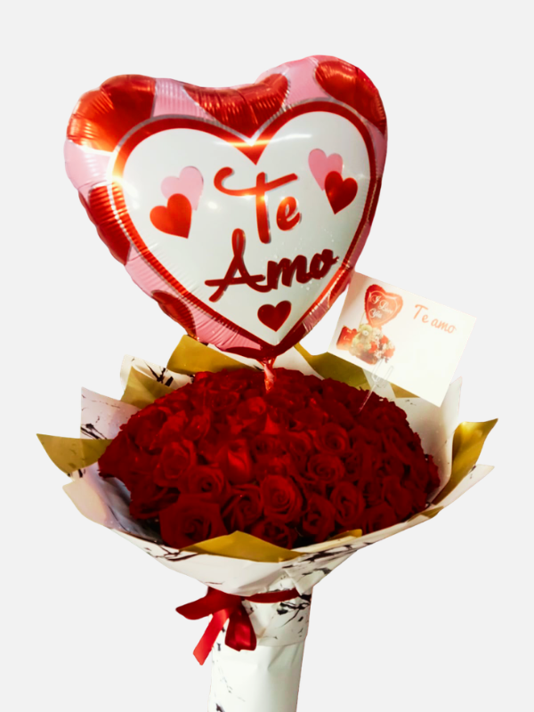 Ramo bouquet de rosas con globo a omicilio en Cali